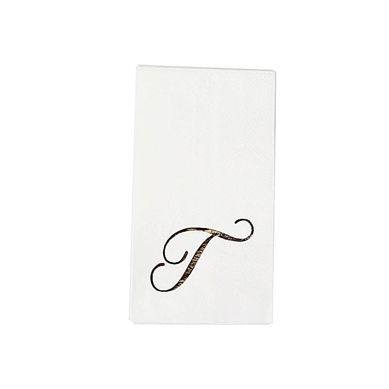 100 White Dinner Paper Napkins with Gold Foil Letter Design