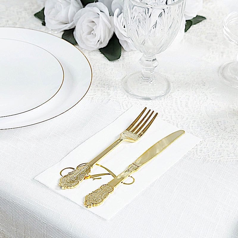 100 White Dinner Paper Napkins with Gold Foil Letter Design