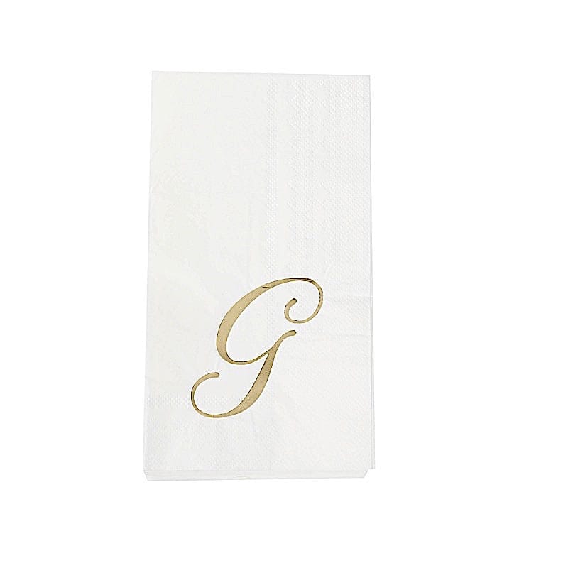 100 White Dinner Paper Napkins with Gold Foil Letter Design