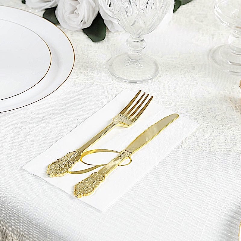 100 White Dinner Paper Napkins with Gold Foil Letter Design