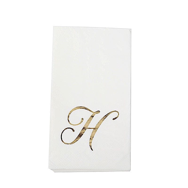 100 White Dinner Paper Napkins with Gold Foil Letter Design
