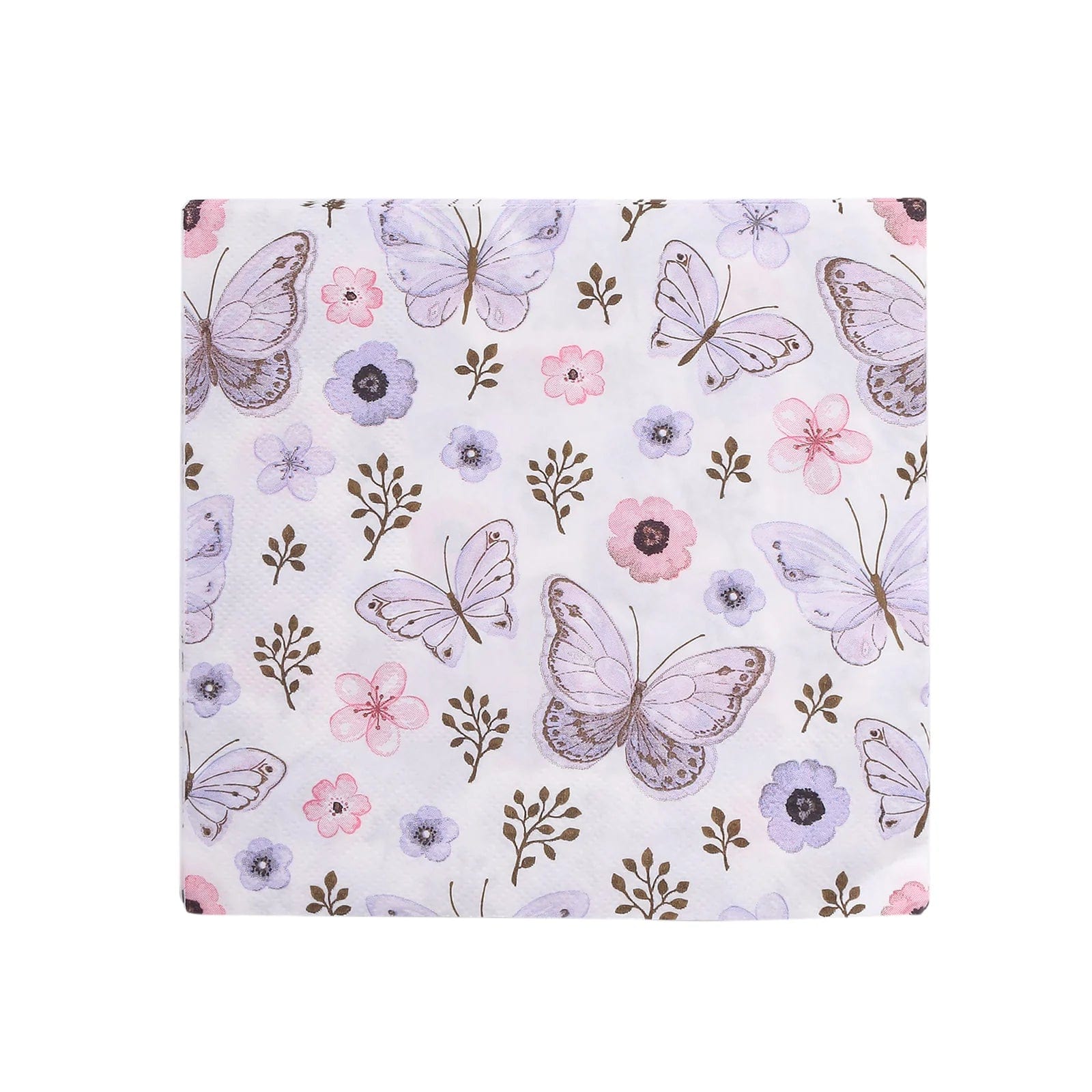 20 Ivory 13x13 in Cocktail Paper Napkins with Lavender Butterfly Design
