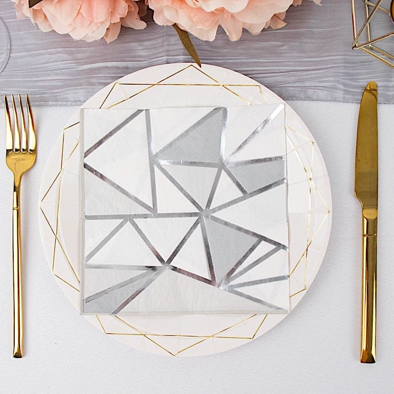 20 Silver 13x13 in Dinner Cocktail Paper Napkins with Geometric Design