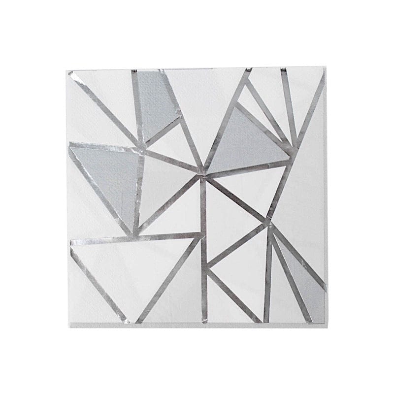 20 Silver 13x13 in Dinner Cocktail Paper Napkins with Geometric Design