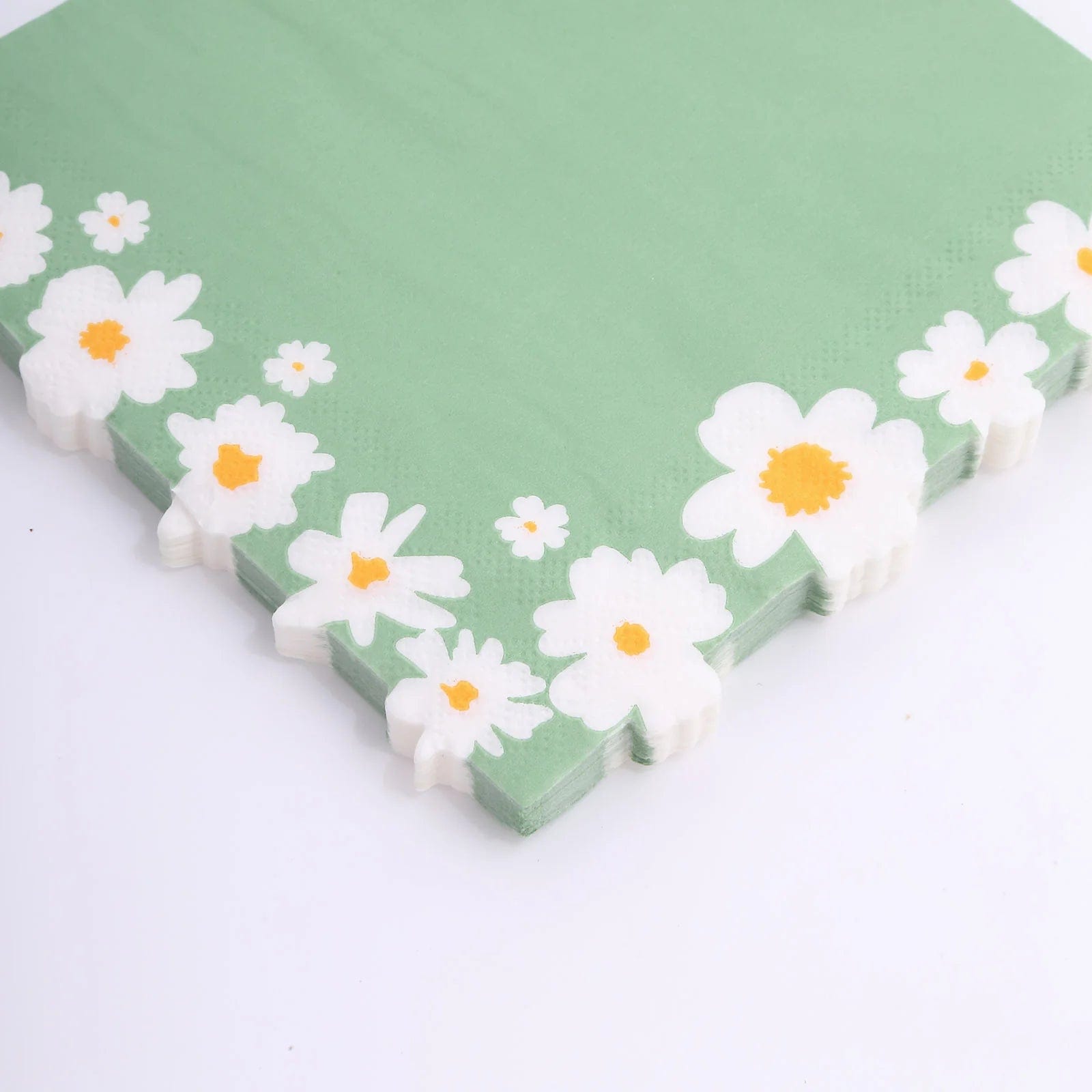 20 Sage Green 13x13 in Dinner Paper Napkins with Daisy Flower Design