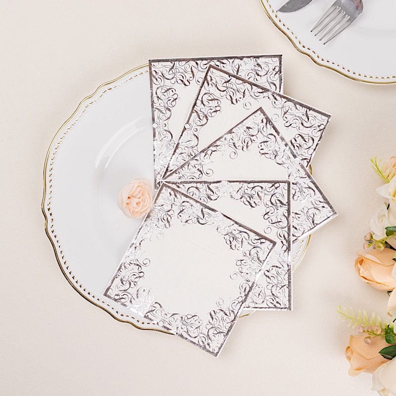 20 Soft 3 Ply Disposable Dinner Paper Napkins with Gold Lace Design