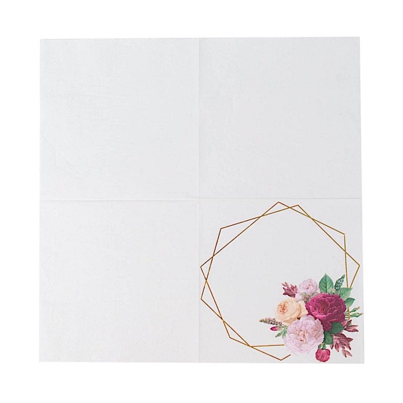 20 White 13x13 in Dinner Cocktail Paper Napkins with Floral Hexagon Design