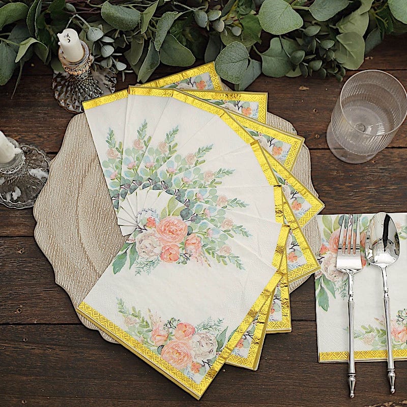 20 White 13x13 in Dinner Paper Napkins with Pink Peony Flower Design