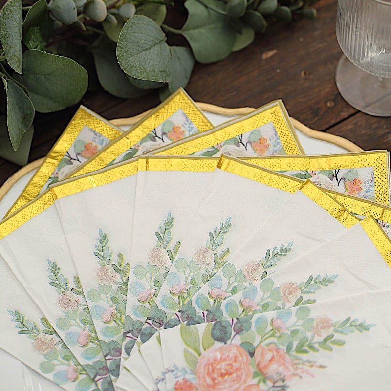 20 White 13x13 in Dinner Paper Napkins with Pink Peony Flower Design