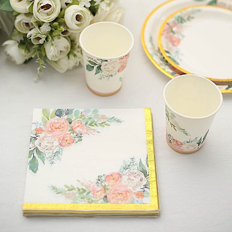 20 White 13x13 in Dinner Paper Napkins with Pink Peony Flower Design