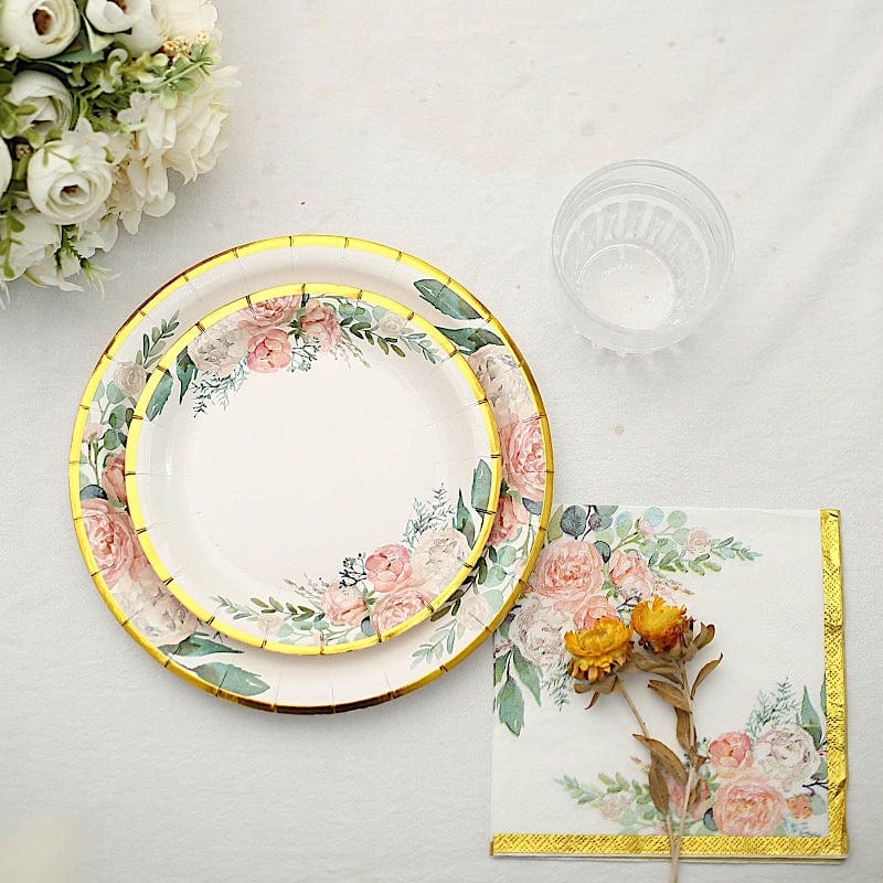 20 White 13x13 in Dinner Paper Napkins with Pink Peony Flower Design