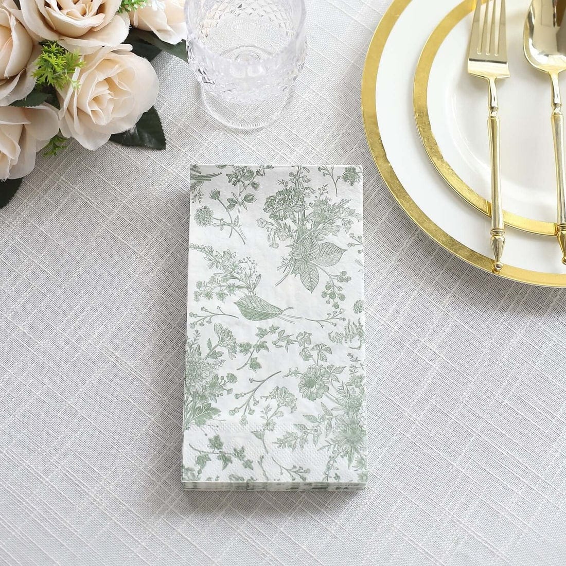 20 White 2 Ply Disposable Dinner Paper Napkins with French Toile Design