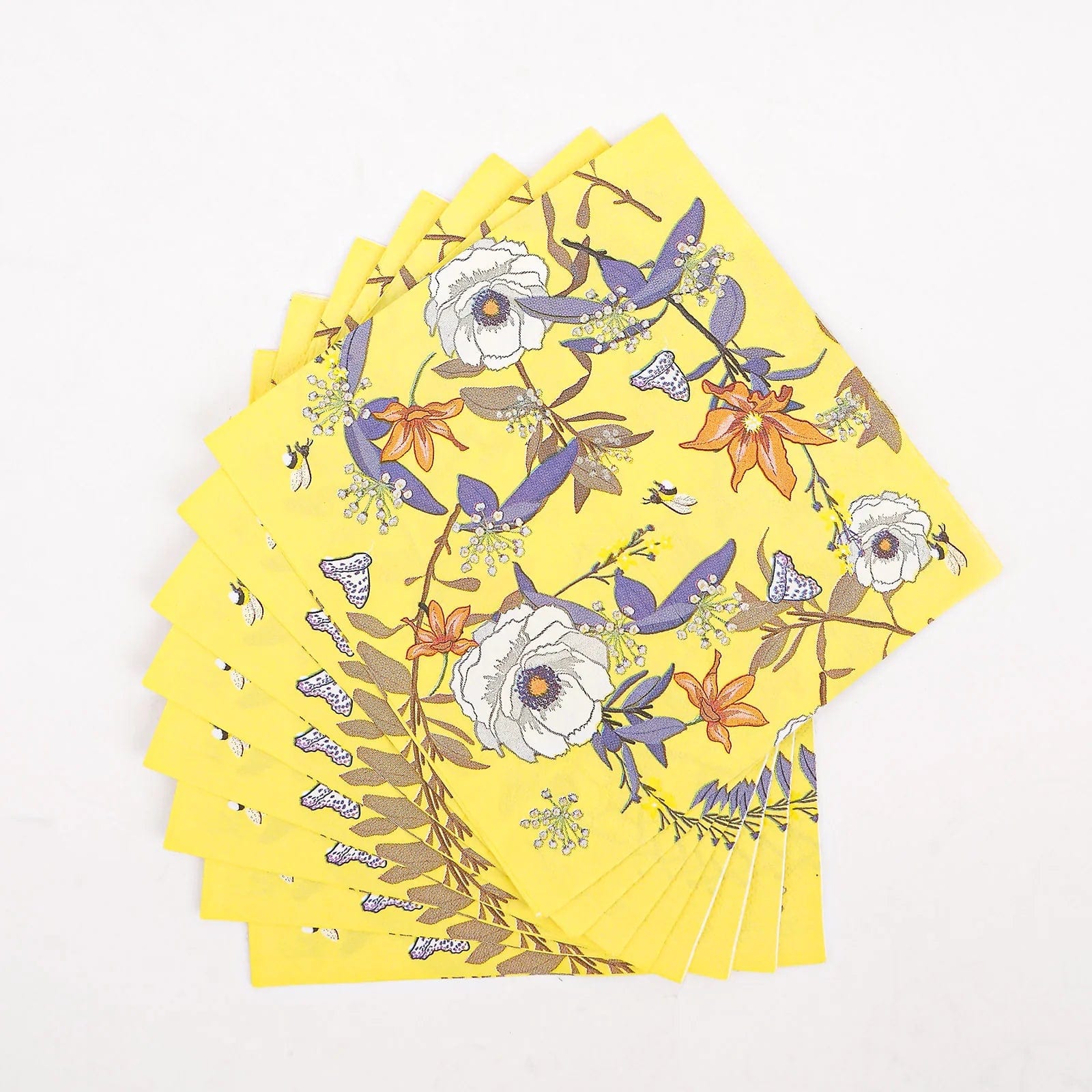 20 Yellow 13x13 in Cocktail Paper Napkins with Floral Design