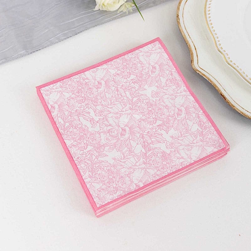 25 Pink Cocktail Paper Napkins with Vintage Floral Print