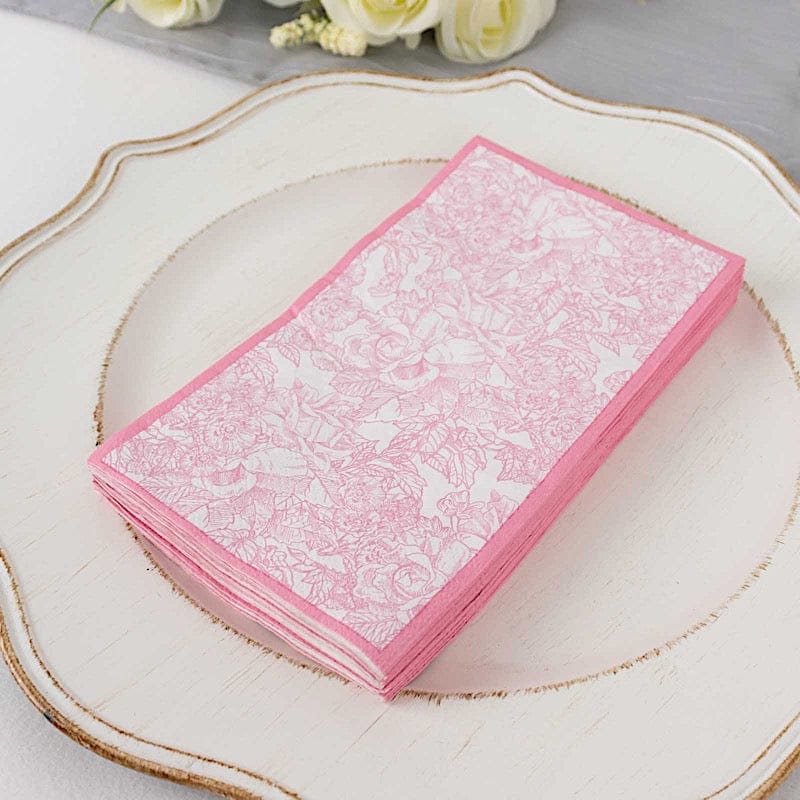 25 Pink Dinner Paper Napkins with Vintage Floral Print