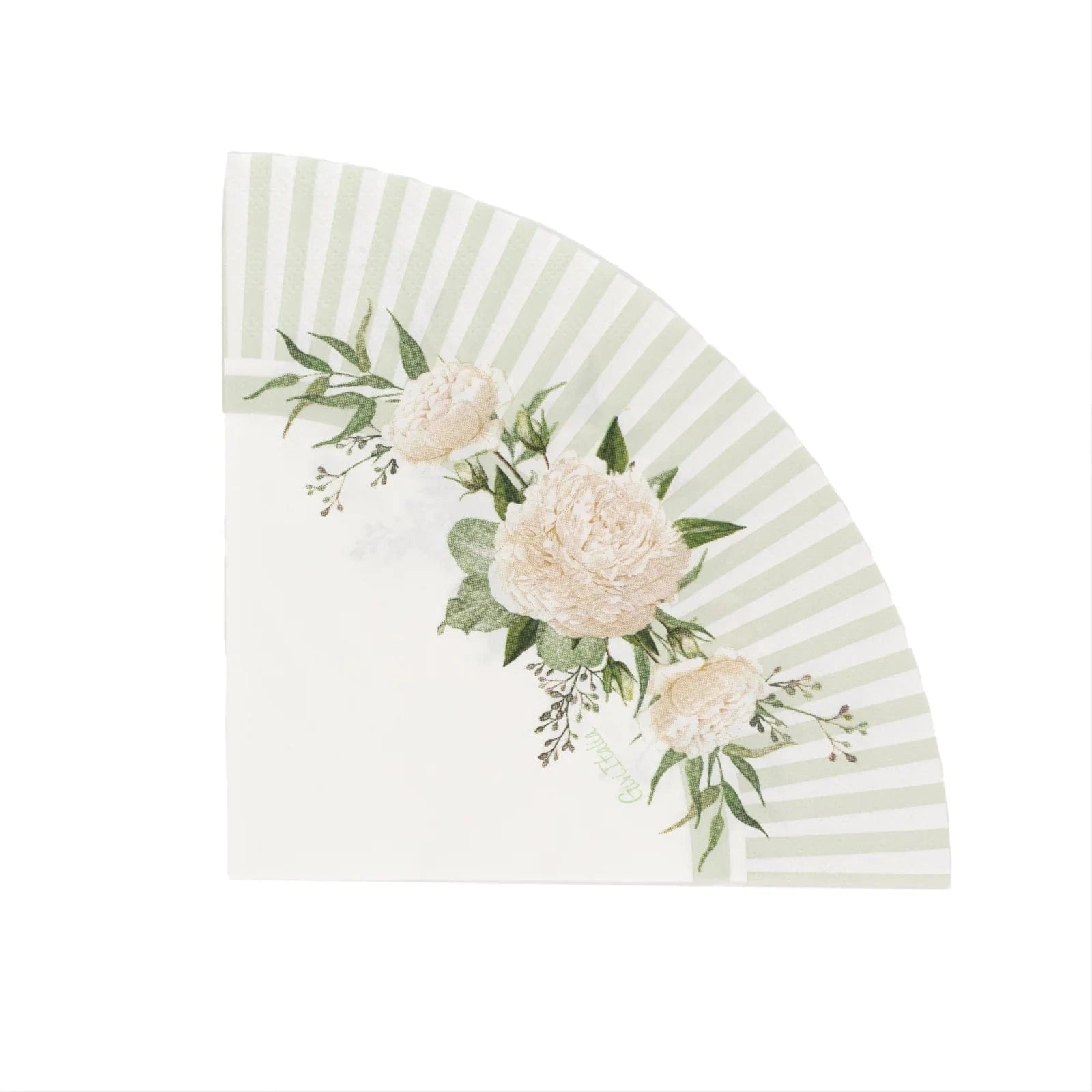 25 White Sage Green Round Paper Napkins with Floral Lined Pattern