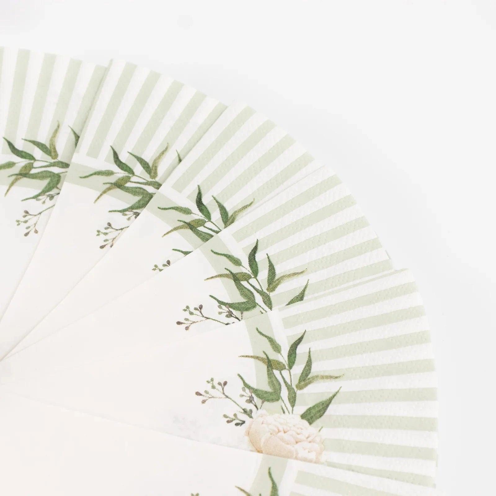 25 White Sage Green Round Paper Napkins with Floral Lined Pattern