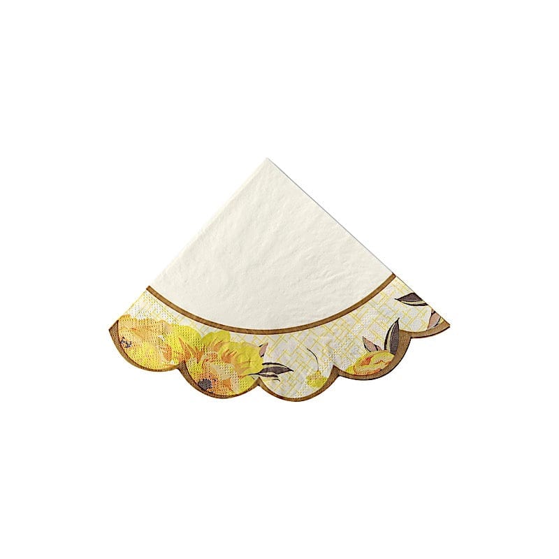 48 Vintage Floral Mixed Design Round Paper Cocktail Napkins with Scalloped Edges