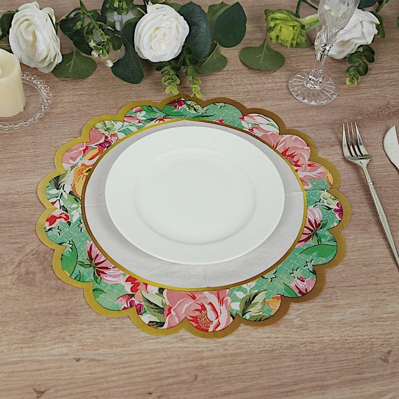 48 Vintage Floral Mixed Design Round Paper Cocktail Napkins with Scalloped Edges