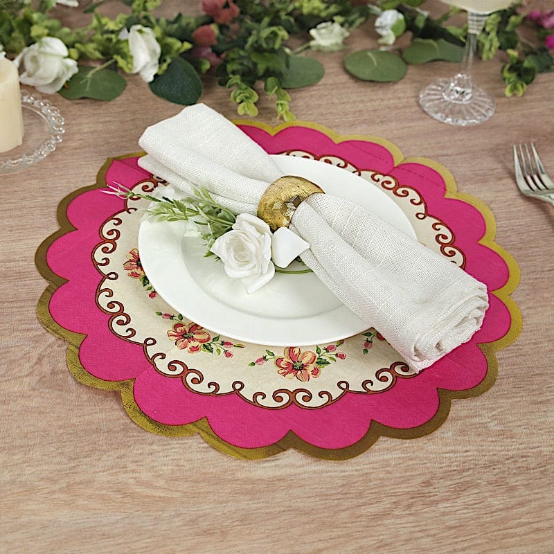 48 Vintage Floral Mixed Design Round Paper Cocktail Napkins with Scalloped Edges