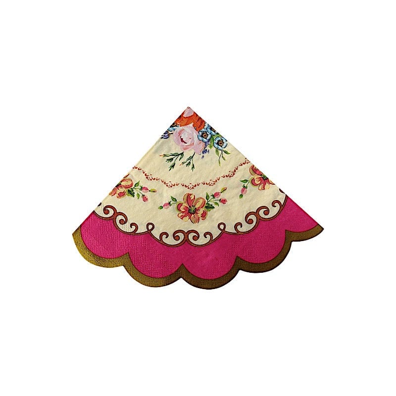 48 Vintage Floral Mixed Design Round Paper Cocktail Napkins with Scalloped Edges