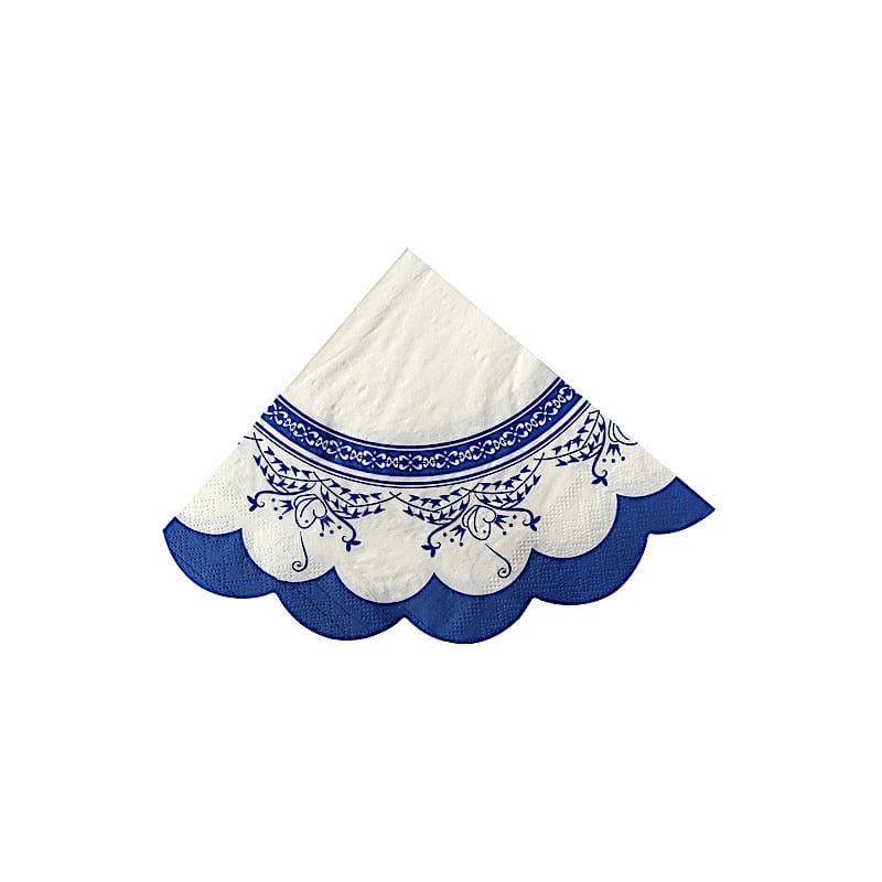 48 Vintage Floral Mixed Design Round Paper Cocktail Napkins with Scalloped Edges