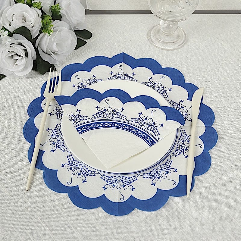 48 Vintage Floral Mixed Design Round Paper Cocktail Napkins with Scalloped Edges