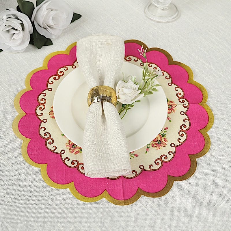48 Vintage Floral Mixed Design Round Paper Cocktail Napkins with Scalloped Edges
