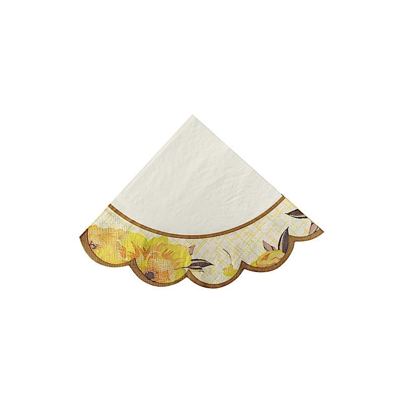 48 Vintage Floral Mixed Design Round Paper Cocktail Napkins with Scalloped Edges