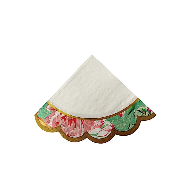 48 Vintage Floral Mixed Design Round Paper Cocktail Napkins with Scalloped Edges