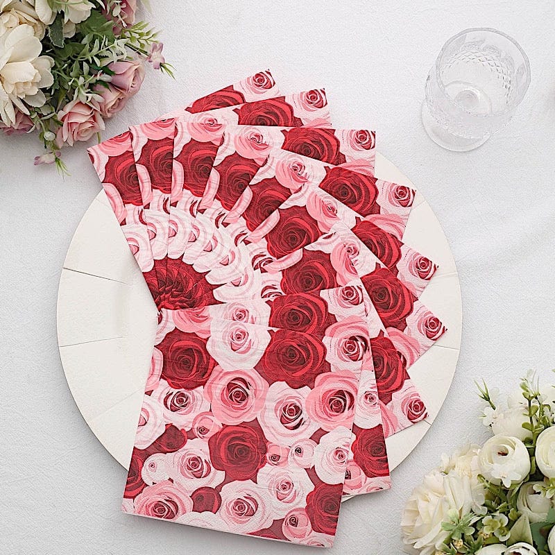 50 Pink and Red 13x13 in Floral Design Dinner Paper Napkins