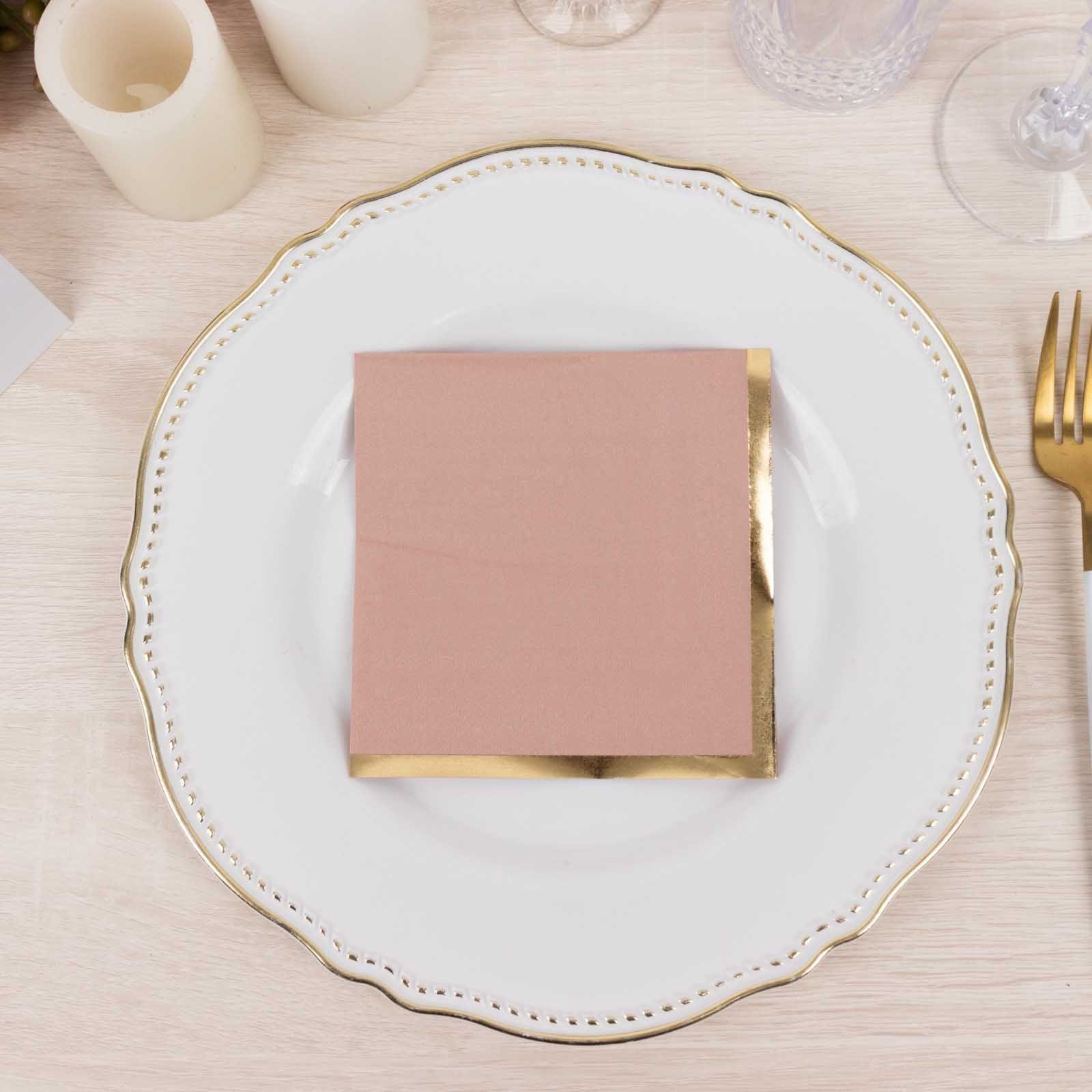 50 Disposable 2 Ply Soft Dinner Cocktail Paper Napkins with Gold Foil Edge