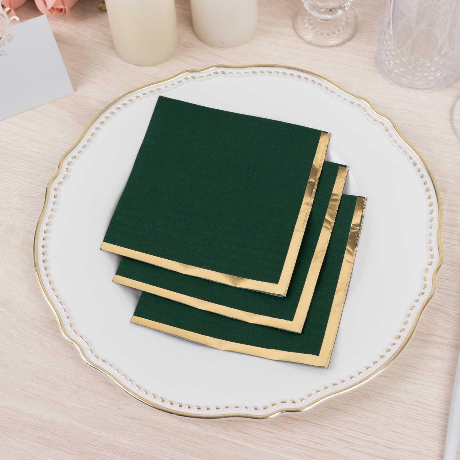 50 Disposable 2 Ply Soft Dinner Cocktail Paper Napkins with Gold Foil Edge