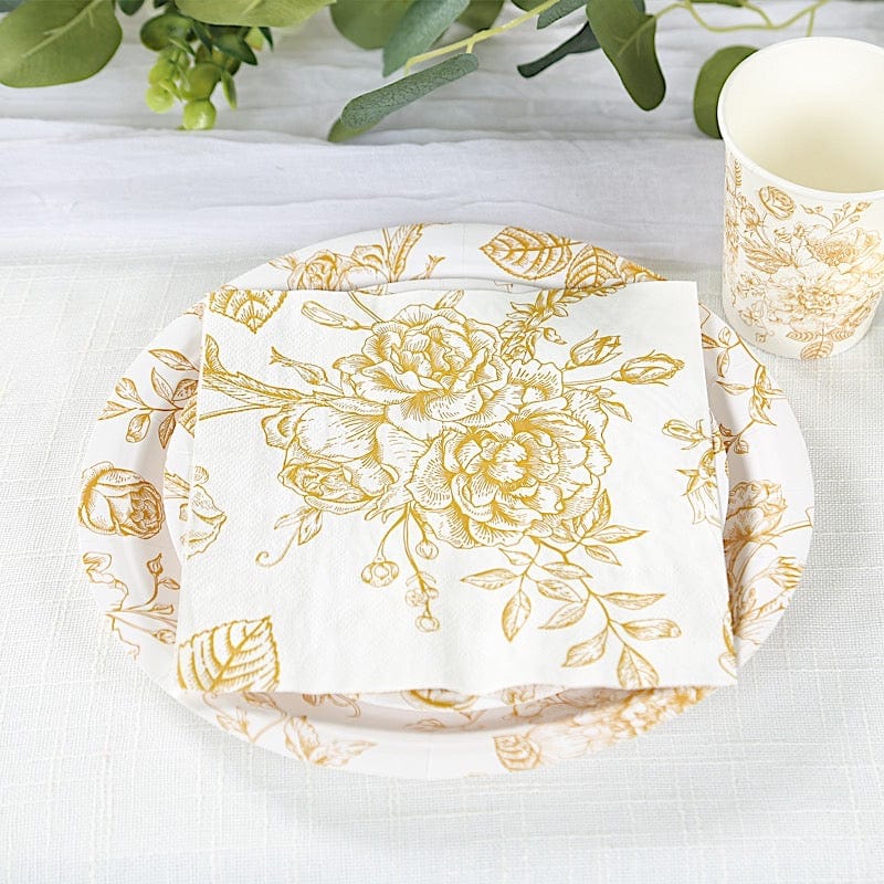 50 Paper Dinner Napkins in French Toile Floral Pattern