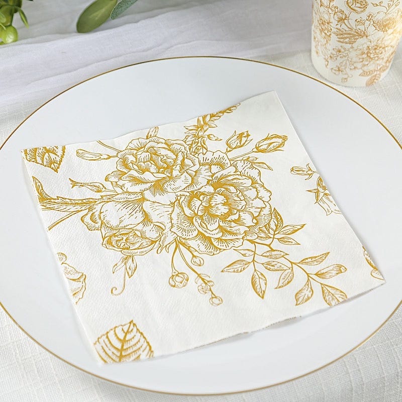 50 Paper Dinner Napkins in French Toile Floral Pattern