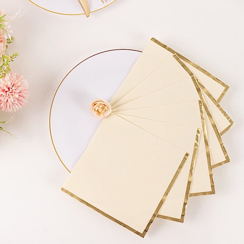 50 Gold Trim 2 Ply Dinner Cocktail Paper Napkins