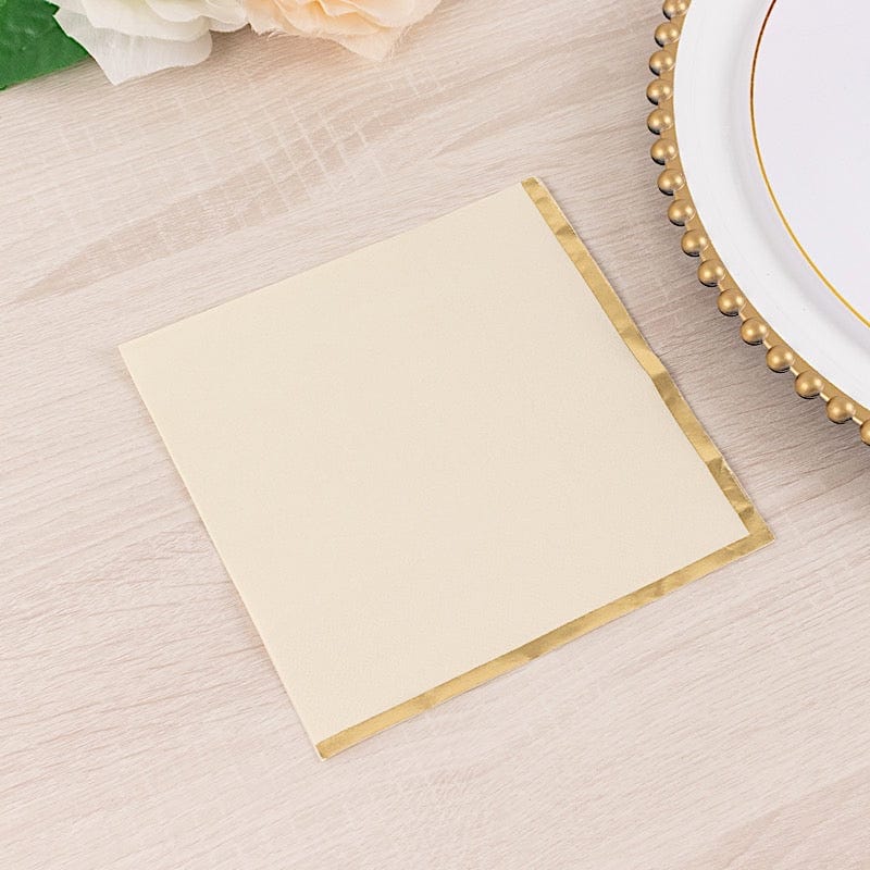 50 Gold Trim 2 Ply Dinner Cocktail Paper Napkins