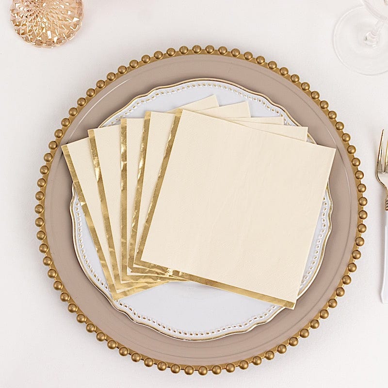 50 Gold Trim 2 Ply Dinner Cocktail Paper Napkins