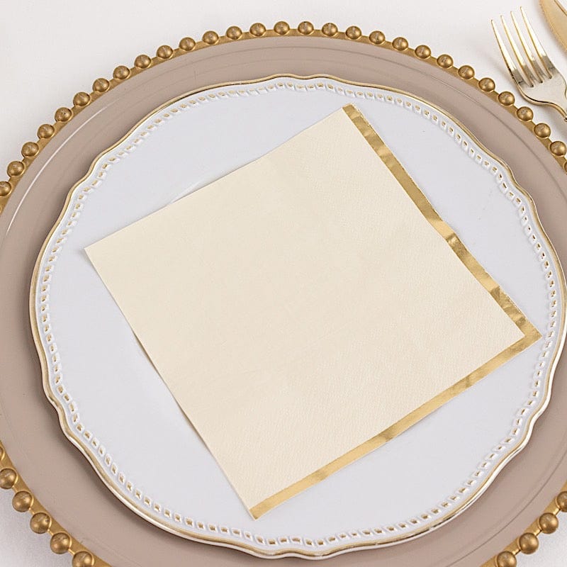 50 Gold Trim 2 Ply Dinner Cocktail Paper Napkins