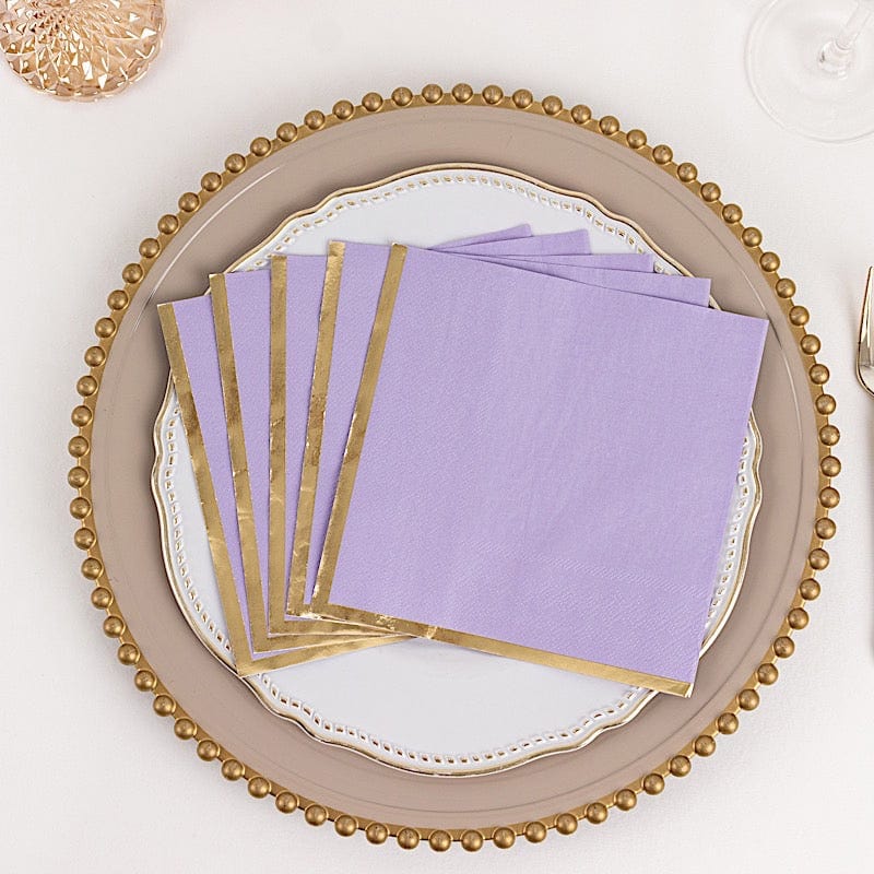 50 Gold Trim 2 Ply Dinner Cocktail Paper Napkins