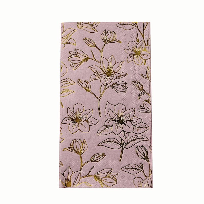 50 Rectangular 2 Ply Dinner Paper Napkins with Magnolia Flowers Print