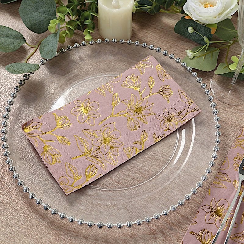 50 Rectangular 2 Ply Dinner Paper Napkins with Magnolia Flowers Print