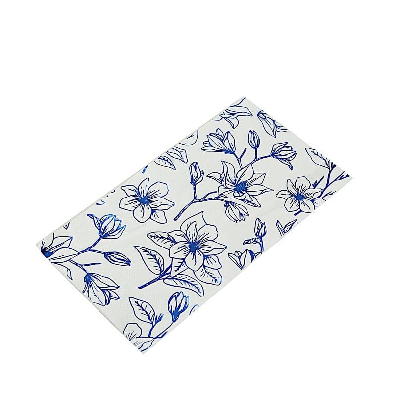 50 Rectangular 2 Ply Dinner Paper Napkins with Magnolia Flowers Print