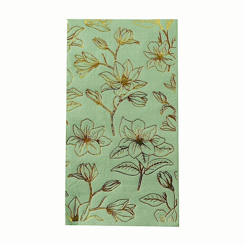 50 Rectangular 2 Ply Dinner Paper Napkins with Magnolia Flowers Print