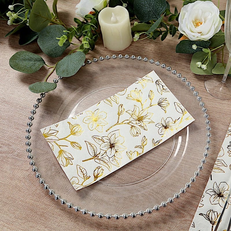 50 Rectangular 2 Ply Dinner Paper Napkins with Magnolia Flowers Print