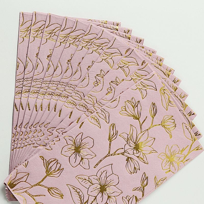 50 Rectangular 2 Ply Dinner Paper Napkins with Magnolia Flowers Print