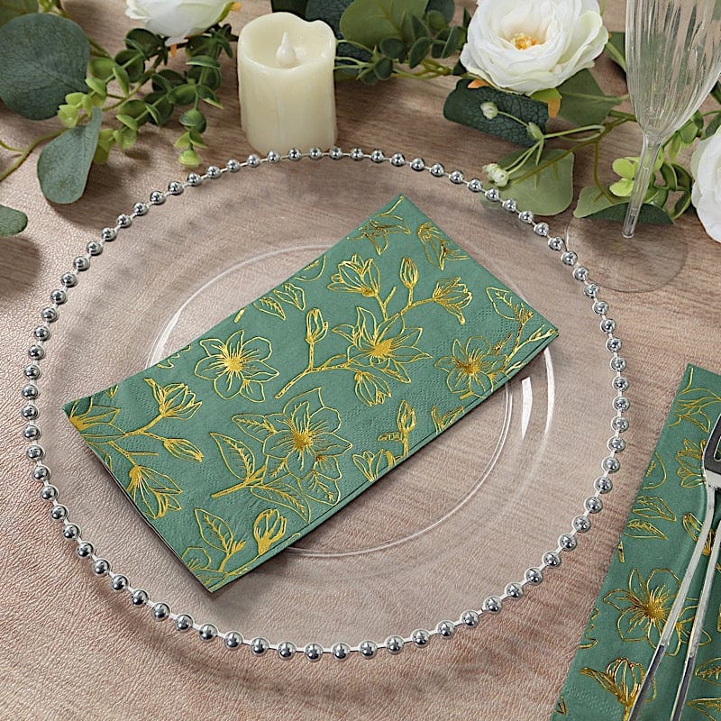 50 Rectangular 2 Ply Dinner Paper Napkins with Magnolia Flowers Print