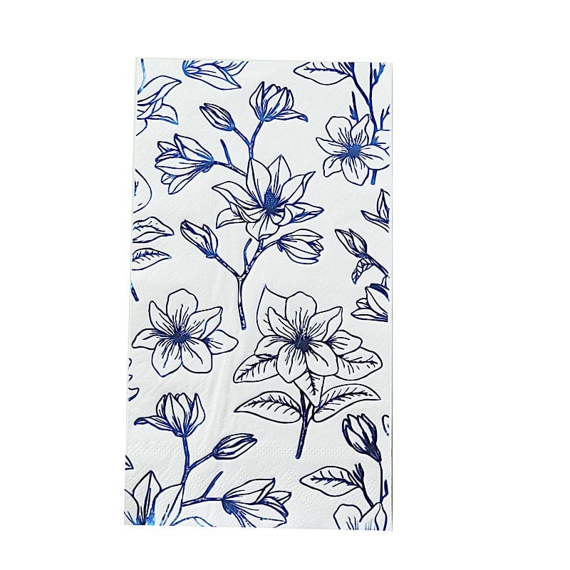 50 Rectangular 2 Ply Dinner Paper Napkins with Magnolia Flowers Print