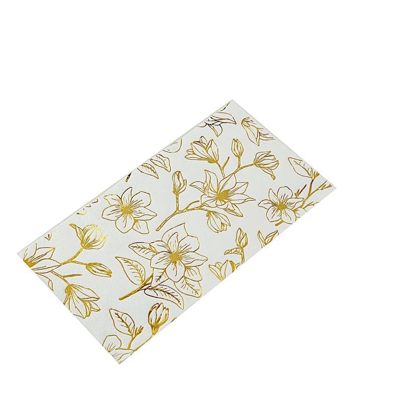 50 Rectangular 2 Ply Dinner Paper Napkins with Magnolia Flowers Print