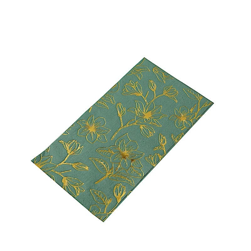 50 Rectangular 2 Ply Dinner Paper Napkins with Magnolia Flowers Print